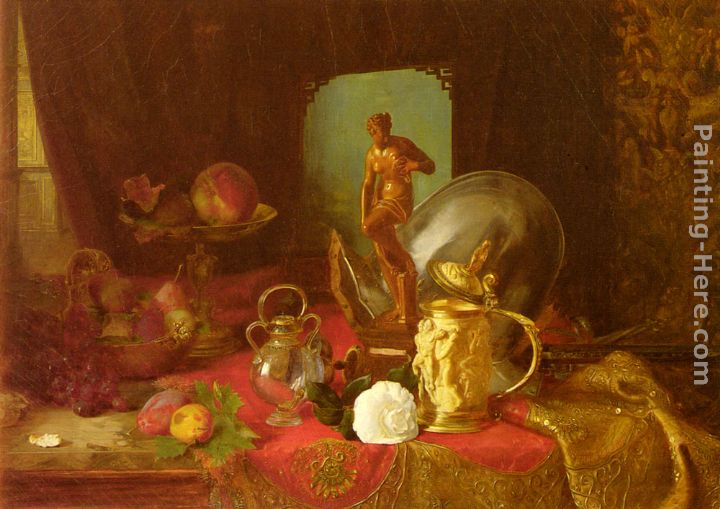 A Still Life with Fruit, Objets d'Art and a White Rose on a Table painting - Blaise Alexandre Desgoffe A Still Life with Fruit, Objets d'Art and a White Rose on a Table art painting